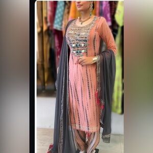 Sale 🎈3 pic Salwar Kameez Size 46 3xl Muslin Suits Mirror And Thread